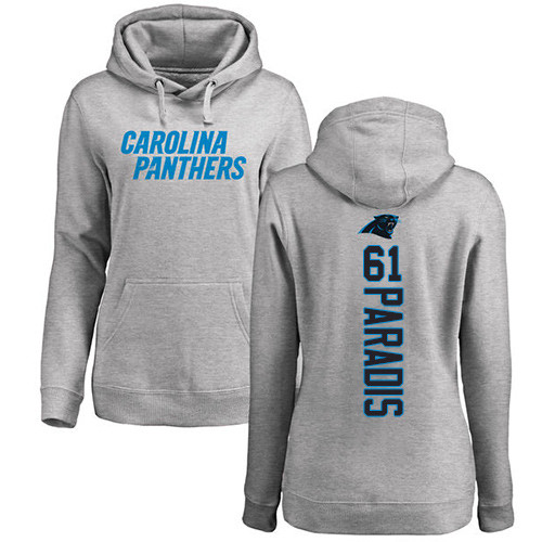 Carolina Panthers Ash Women Matt Paradis Backer NFL Football #61 Pullover Hoodie Sweatshirts